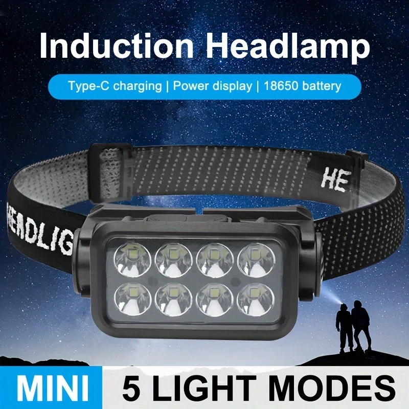 Rechargeable LED Headlamp, USB Charging, Compact Long-Lasting Headlight for Outdoor Fishing Camping, Running, Cycling, Climbing