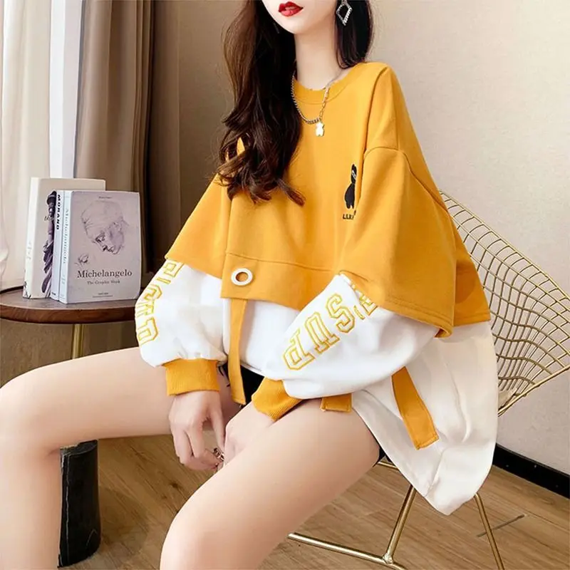 Designer Color Contrast Round Neck Woman Pullover Tops on Promotion Y2k Style Essential Long Sleeve 2000s Sweatshirt for Women
