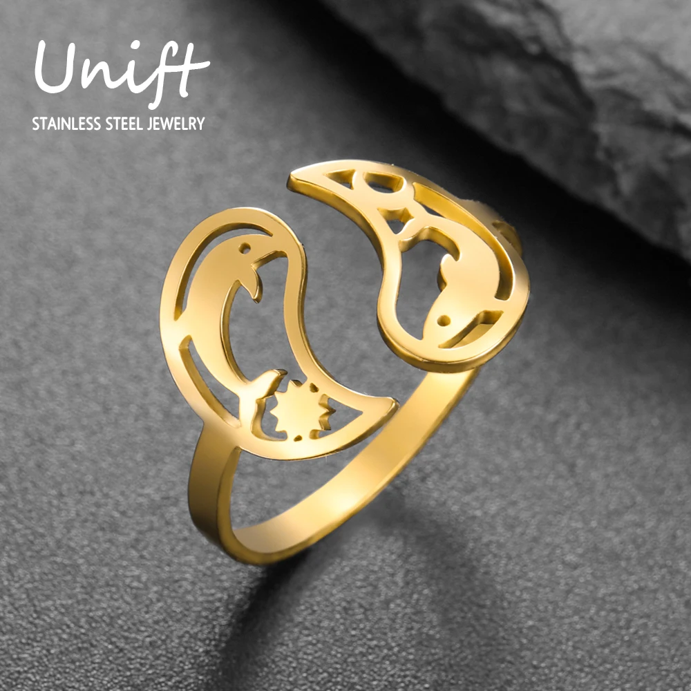 Unift Sea Animal Whale Shark Yin-Yang Open Ring Aesthetic Stainless Steel Finger Rings Trendy Fashion Wedding Jewelry Party Gift