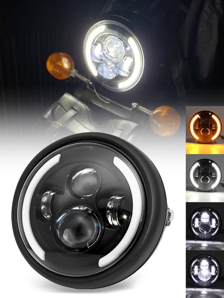 Uniwersalny okrągły reflektor 7,5" do 7-calowego reflektora motocyklowego LED Cafe Racer Bobber Honda ﻿ — 2