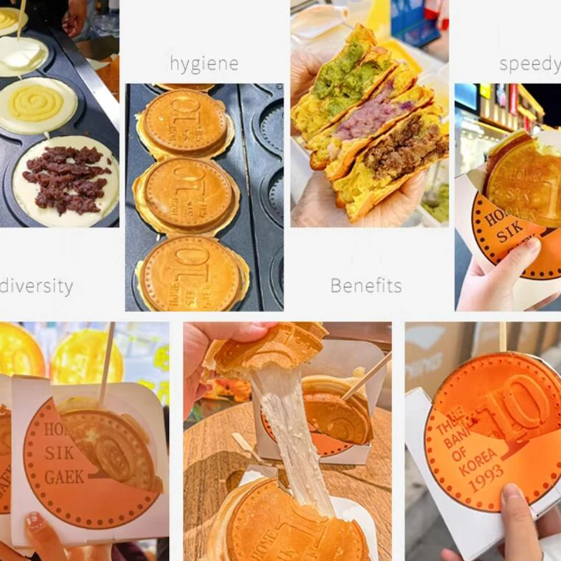 Stainless Steel Gold Coin Waffle Machine Non-Stick Round Coin Waffle Machine Electric Cheese Coin Waffle Machine