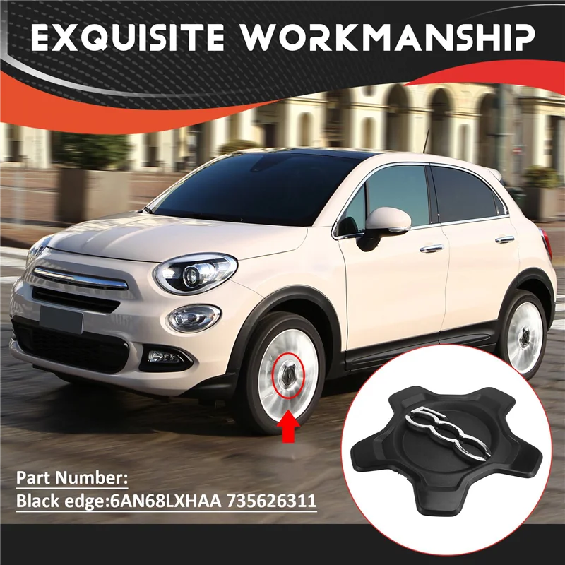 

A95E-4X Car Wheel Center Cap Cover 6AN68LXHAA 735626311 For Fiat 500X 2016-2022 Dust Cover Car Accessories,Black