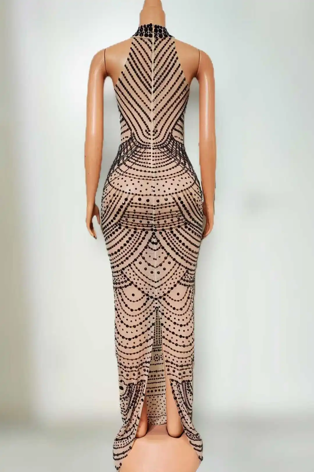 Goddess Senior Sparkly Photoshoot Props Homecoming Drill Chain Rhinestone Long Dress For Women Las Vegas Show Drag Queen Costume