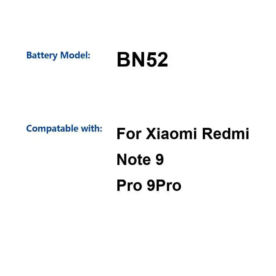 

Долговечный аккумулятор 5020 мАч для мобильного телефона Xiaomi Redmi Note 9 Pro 9Pro BN52