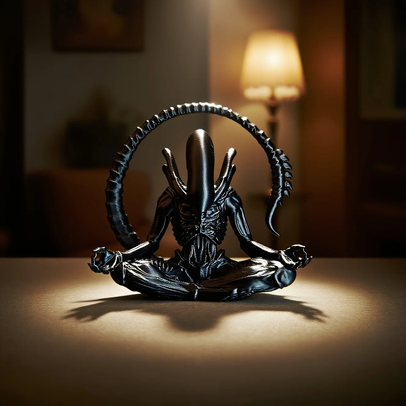 Meditating Alien Figurine 3D Printed Sci-Fi Horror Statue Creative Desktop Ornament Collectible Decor Toy for Home Room Gift