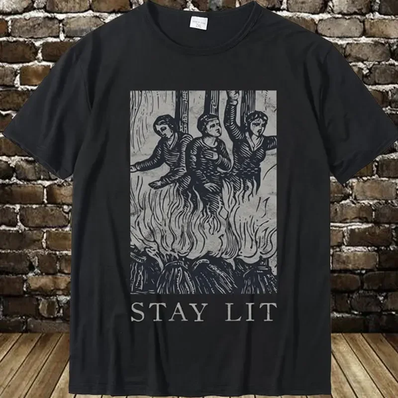 Summer Fashionable Mens Tees Summer Cotton Occult Stay Lit Satan Devil Hell Unholy Antichrist Witch Short Sleeve T-Shirt funny