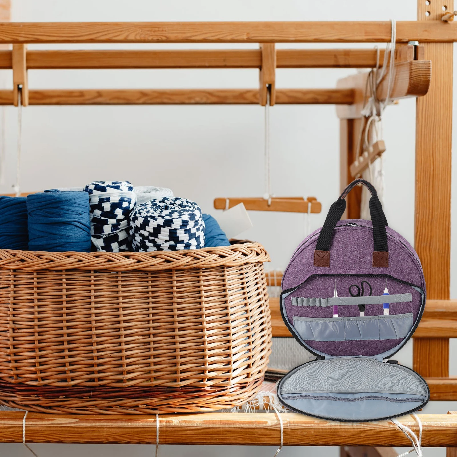 

Embroidery Kit Knitting Tool Container Storage Bag Drawing Pencils Multi-Pocket Pouch Purple Sewing Tools Travel