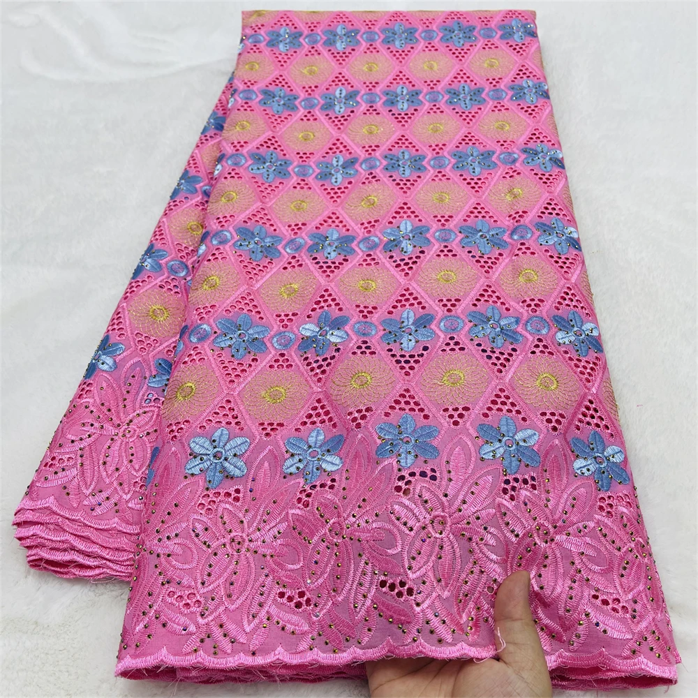 

Hot Sale Swiss Voile Lace African Cotton Lace Fabric With Stones 2026 High Quality Nigerian Cotton Lace For Women Dress Sewing