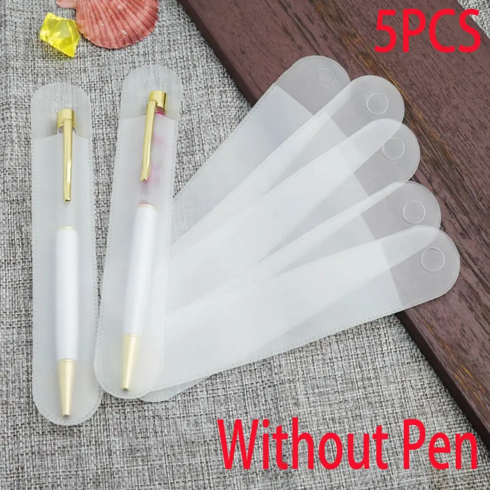 5PCS Glossy Solid Color Round  Translucent Pen Pouch Pencil Bag Plastic