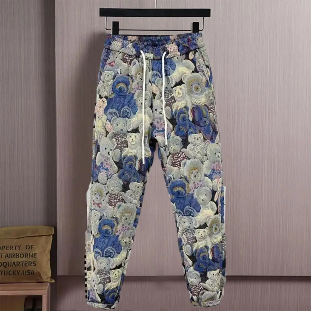 

Harem Pants with Leg-binding Design Unique Bear Print Harem Trousers Men's Bear Print Harem Pants Casual Streetwear for Autumn