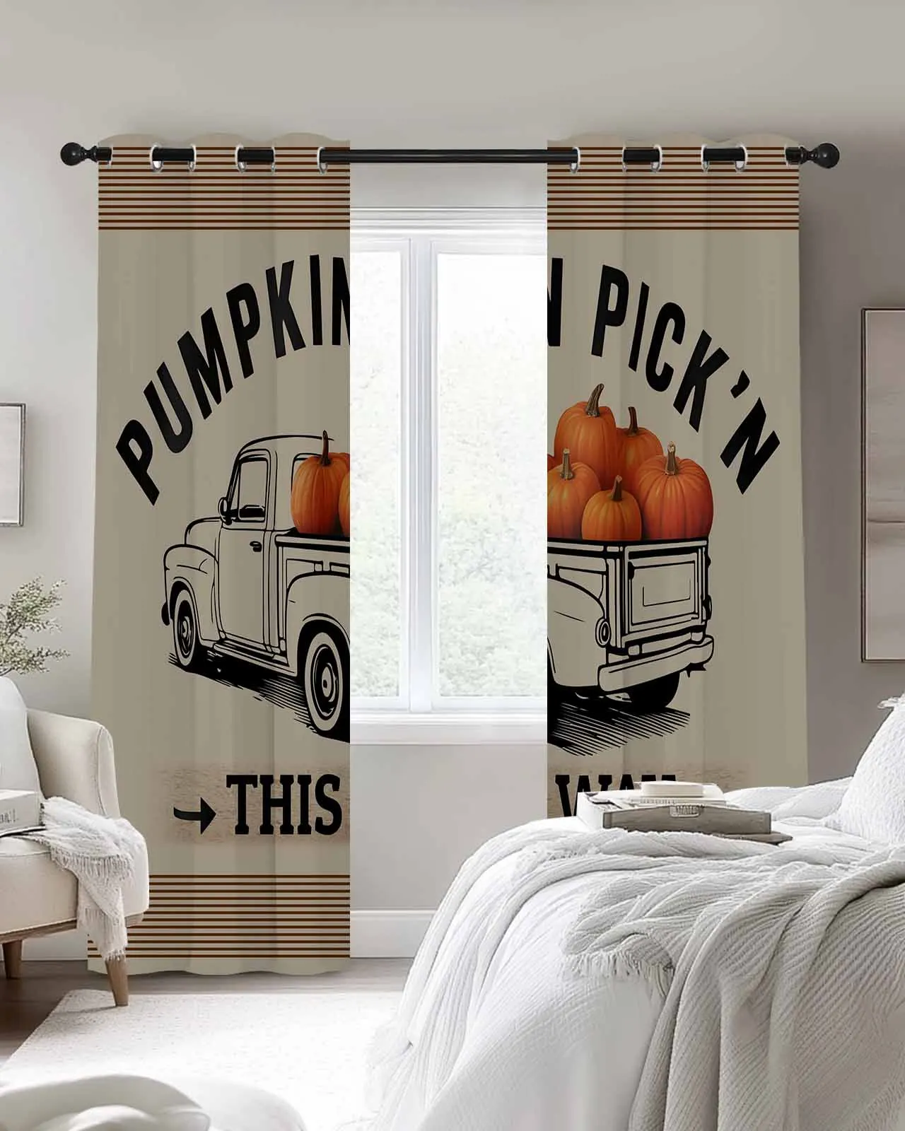 

Letter Pumpkin Pick'n Thanksgiving Polyester Window Curtains For Living Room Kitchen Bedroom Drapes