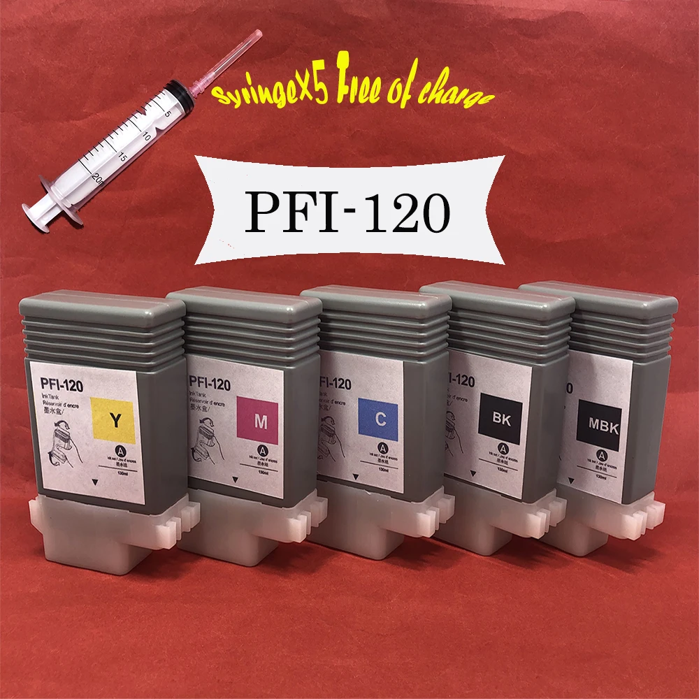 PFI-120 PFI120 Refillable Ink Cartridge With Permanent Chip For Canon TM-200 TM200 TM-205 TM-300 TM-305 TM300 130ML 5Colors/Set