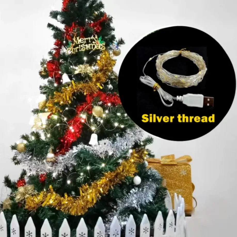 5/10/20M USB LED chaîne lumières cuivre argent fil guirlande lumière étanche fée lumières pour noël décoration de fête de mariage