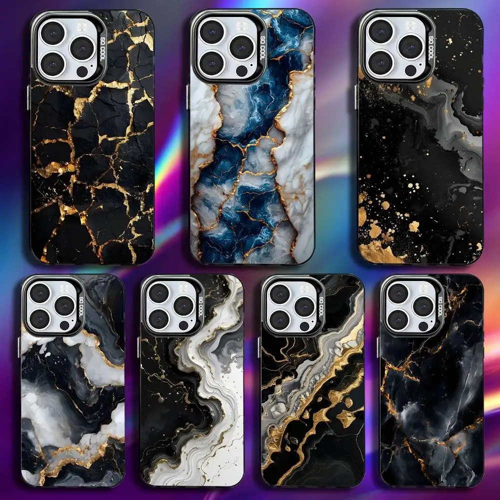 

B-Black Gold Marble Art Phone Case For iPhone 17,16,15,14,13,12,11,Pro,Max,Plus,Mini,XS,SE Anti Fall Black Matte Hard Bumper