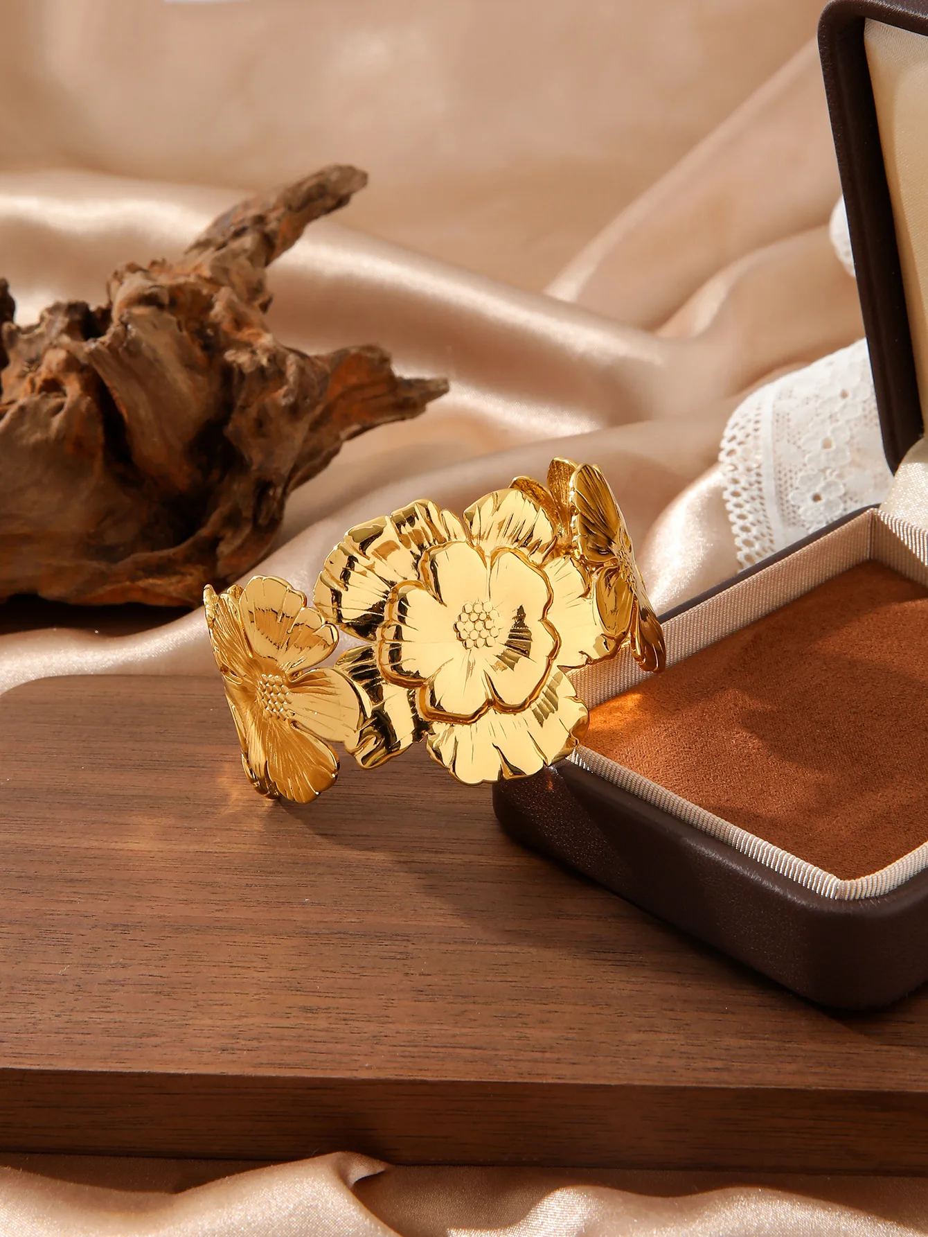 Einstellbare Edelstahl Armband Für Frauen Männer Ästhetische Blume Armreif Öffnung Gold Farbe Geometrische Armreifen Armbänder Schmuck