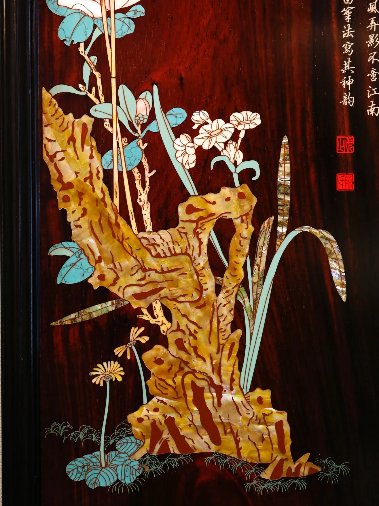 Tela pendurada pintura de varanda, mogno decorativo estudo, madrepérola artesanato, sala de estar, novo estilo chinês