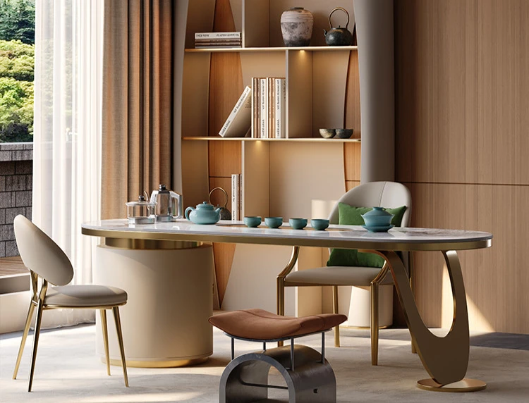 SGF small apartment home office study leisure rock slab tea drinking tea table chair combination