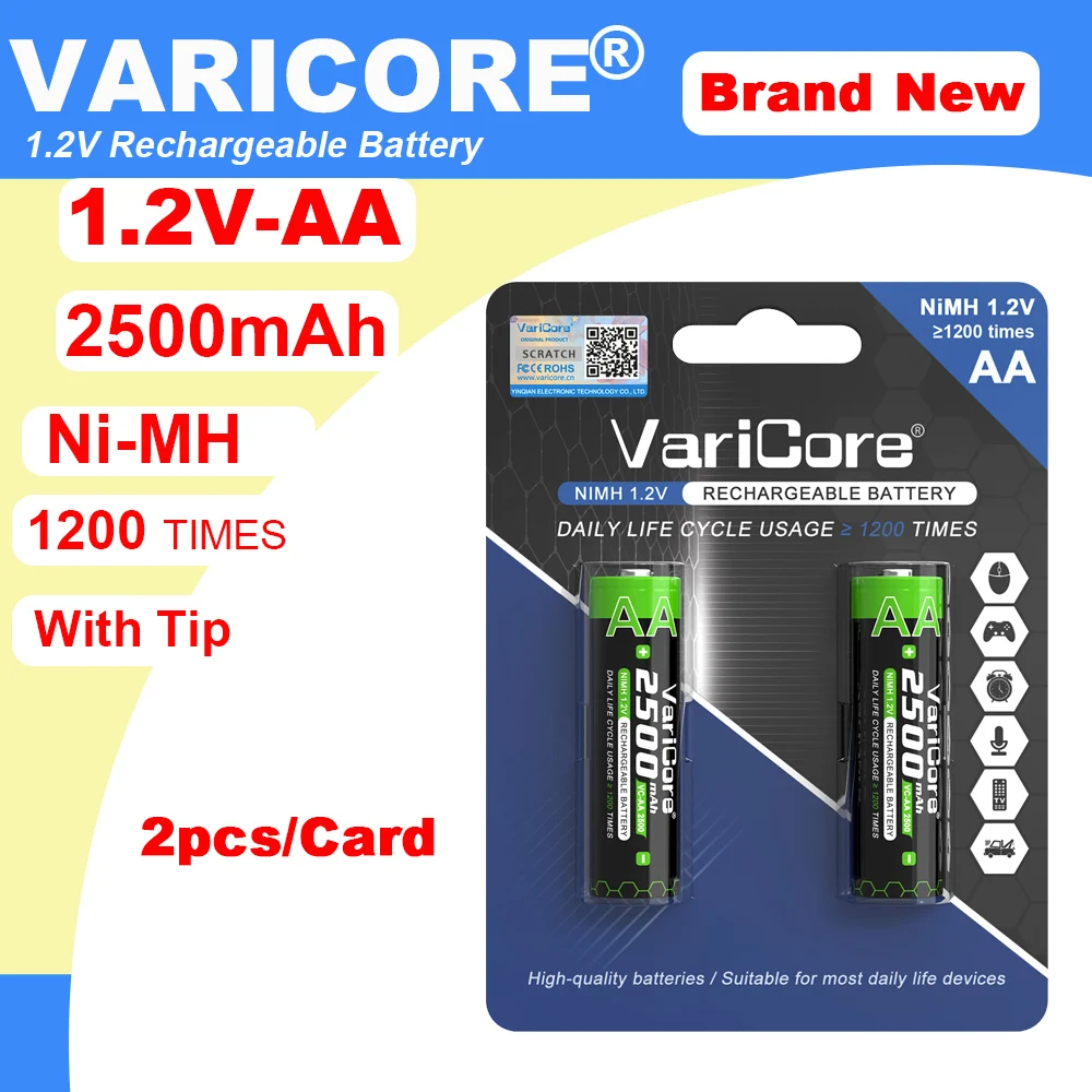 

2pcs/Card 1.2V AA 2500mAh Ni-MH Rechargeable battery aa for Temperature gun remote control mouse toy batteries