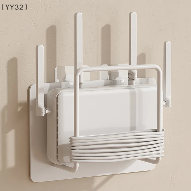 [-YY32」 جهاز توجيه مثبت على الحائط متعدد الاستخدامات وحامل صندوق فك التشفير - رف تخزين متعدد الأغراض بدون مثقاب مع خطافات عملية