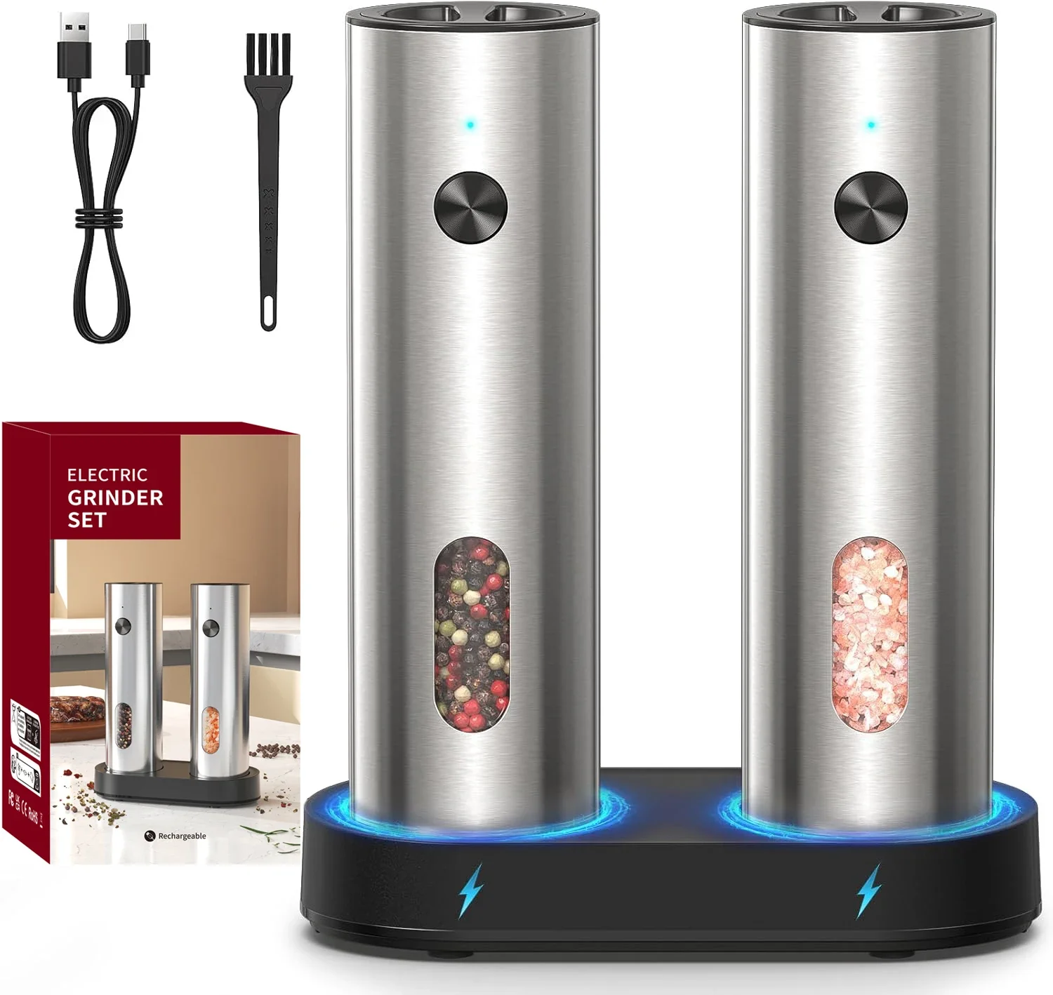 

Автоматическая мельница для перца, мельница для соли и перца, перезаряжаемая регулируемая мельница для специй со светодиодной подсветкой, кухонный инструмент