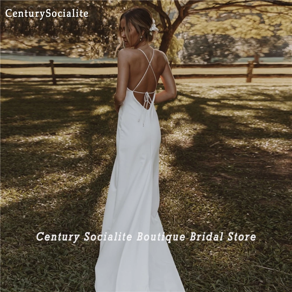 Vestidos de casamento sexy sereia 2025 alças espaguete criss cross crepe boho vestidos de noiva para mulheres noiva personalizado