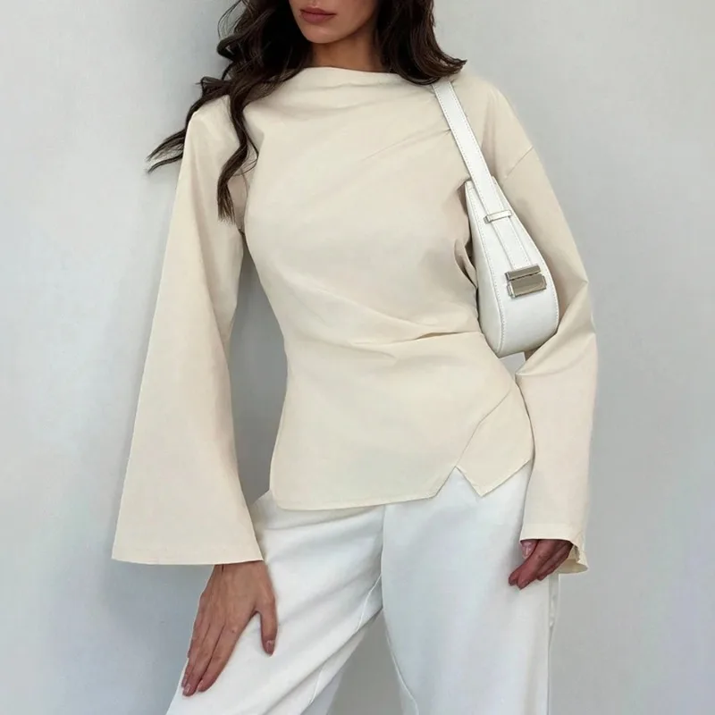 Chemisier de bureau à manches longues et col rond pour femme, mode d'été, Slim, élégant, uni, minimalisme, 2025