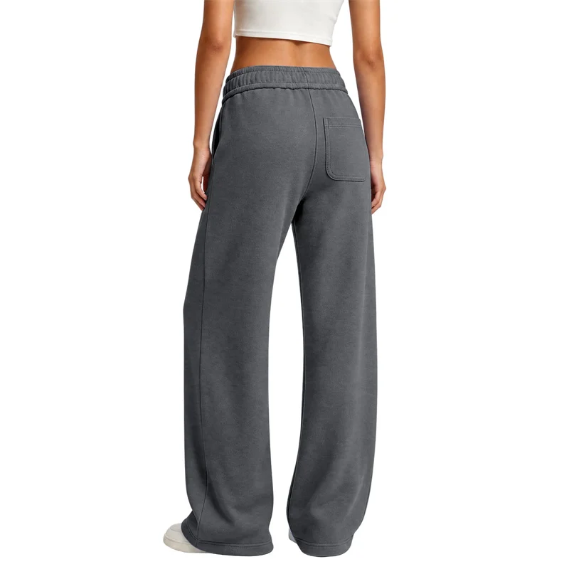 NEUE einfarbige Damen-Sweatpants, lässig und bequem, Damen-Hose mit Kordelzug, gerade geschnitten, lockere, lässige Hose mit Kordelzug, weites Bein – Detail 8