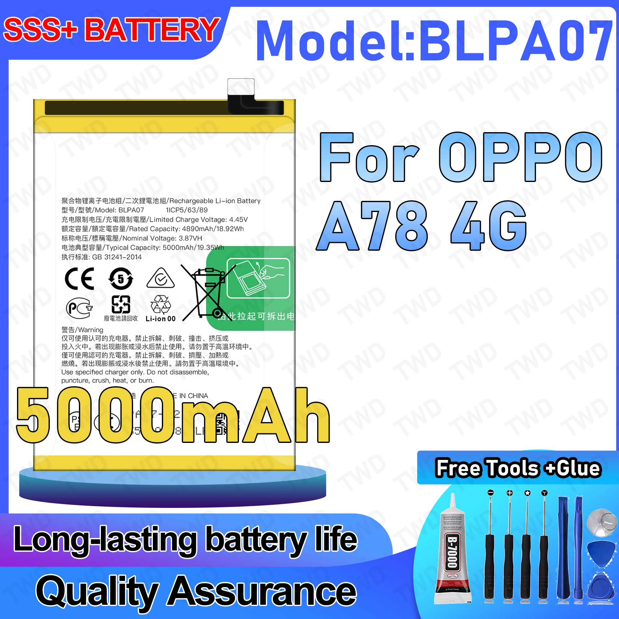 

BLPA07 Large capacity 5000mAh Battery For OPPO A78 4G Batteries New High Quanlity+Free Tools