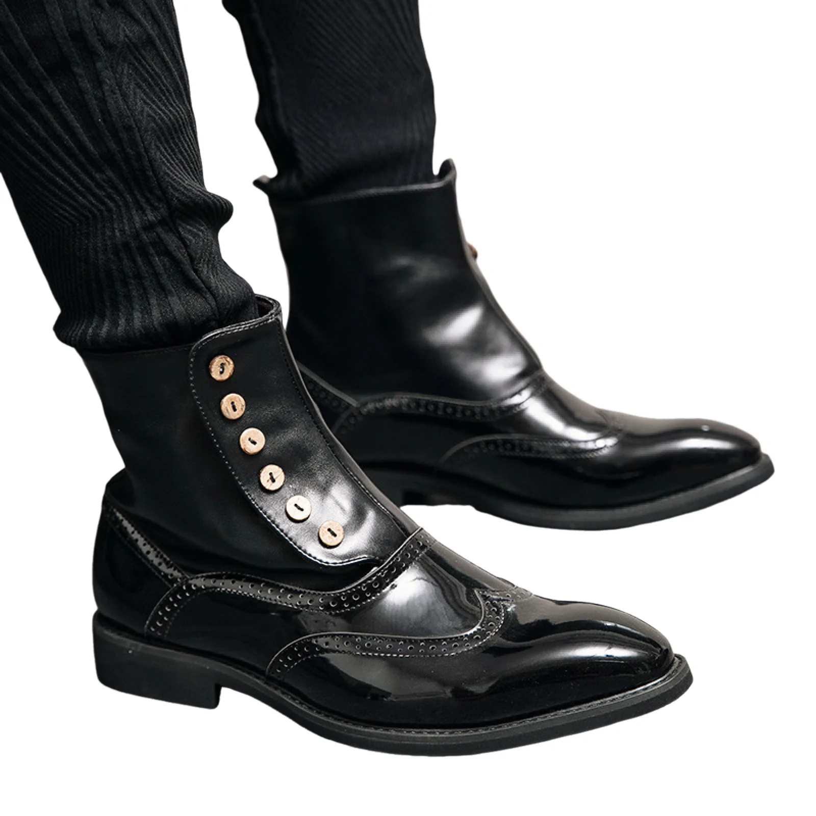 Bottines d'affaires en cuir pour hommes, montantes, noires, vertes, à la mode, bloc de boutons, bottes Chelsea britanniques, taille 38-46