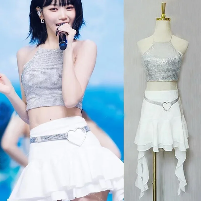 

Female Singer Jazz Dancer Clothes Sequins Vest Ruffled Skirt Women Group Kpop Outfit Dj Ds Stage Performance Wear 2025 Spring HO