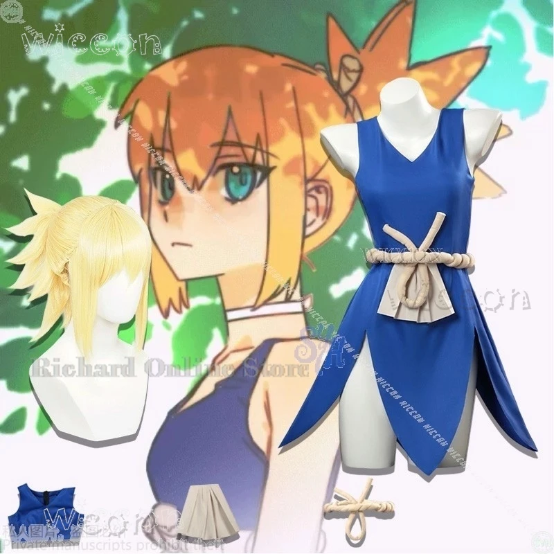 

Halloween Costume Anime STONE Cosplay Kohaku Amber Costume Blue Sexy Mini Split Skirt Belt Wigs Carnival Outfit Adulto