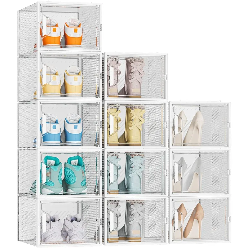 

Shoe Storage, 12 Pack Shoe Organizer for Closet, Shoe Boxes Clear Plastic Stackable Containers with Lids for Size 10