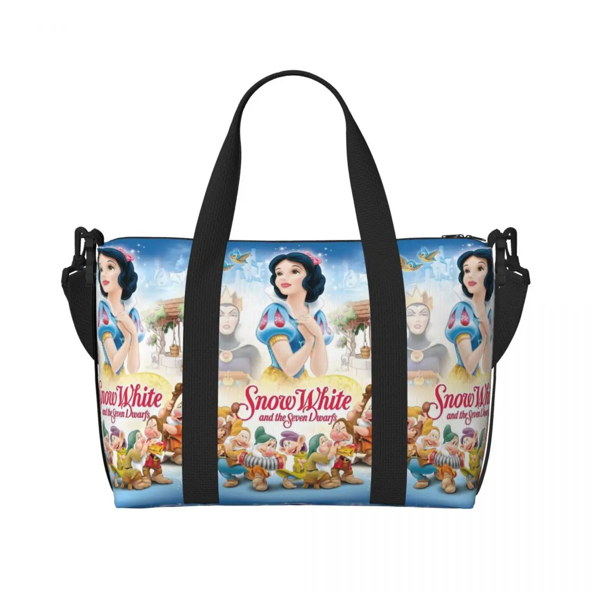 

Custom Snow White And The Seven Dwarfs Groceries Shopping Tote Bag Women Big Capacity Cute Cartoon Movie Beach Gym Travel Bags