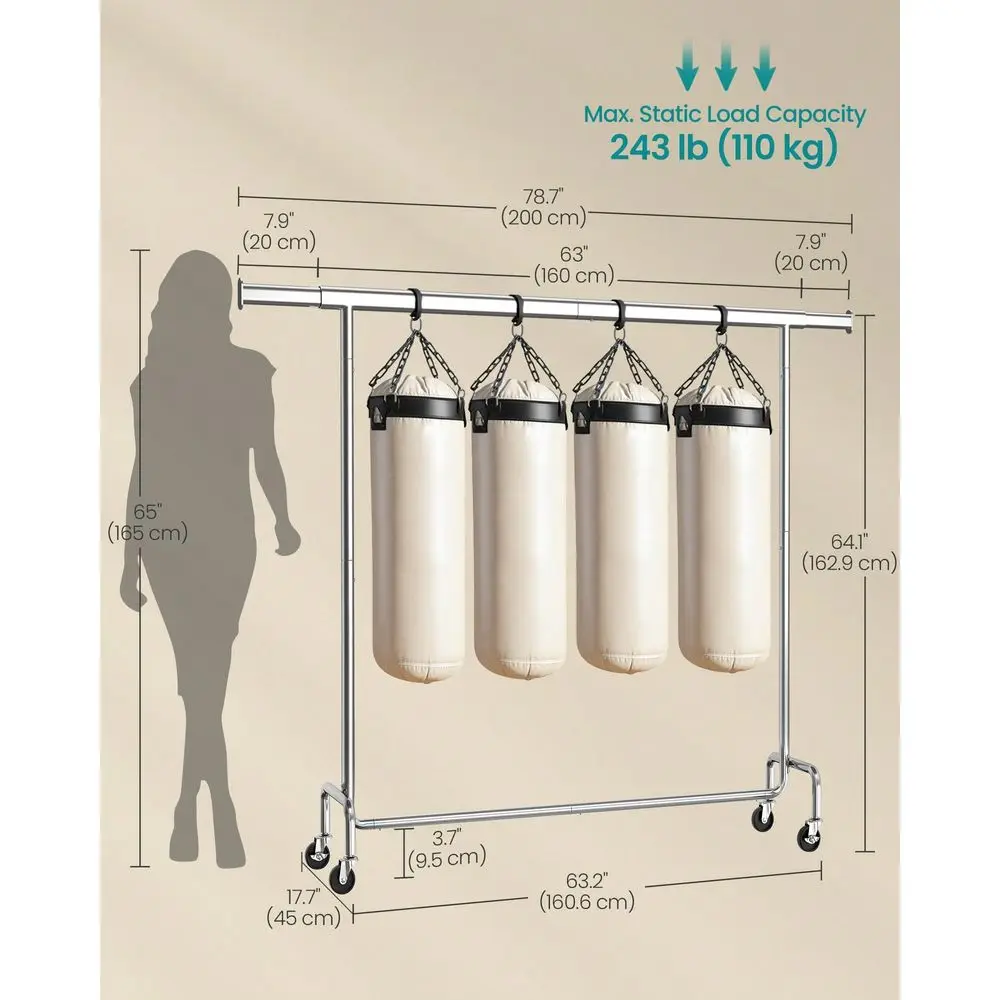 

Clothes Rack With Wheels, Heavy-Duty Garment Rack With Extendable Hanging Rod, 243 Lb Load Capacity, 17.7 X (63-78.7) X 64.1 Inches, Chrome-Plated Coat Rack Back To School Travel Essentials Room Decor, Home Decor, Bedroom Decor Storage Organization