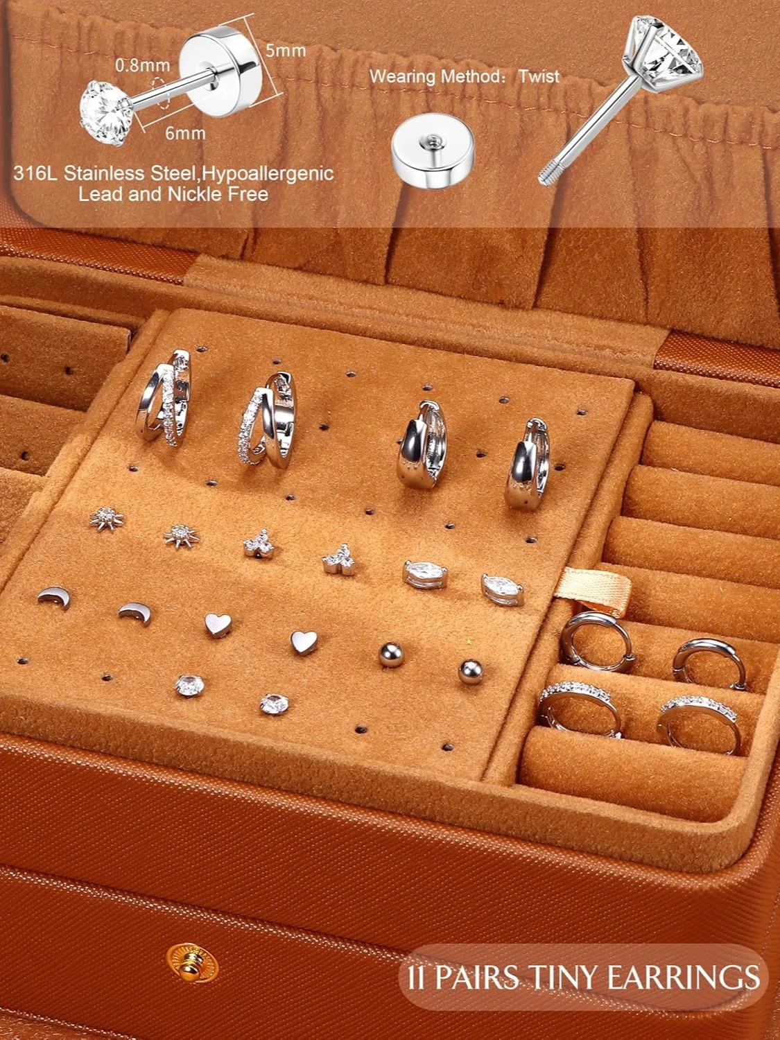 Bobisty 11 Pairs Surgical Steel Suds Earrings for Women Men 20G Flat Back Cartilage Stacks Studs Helix Multiple Piercing Jewelry