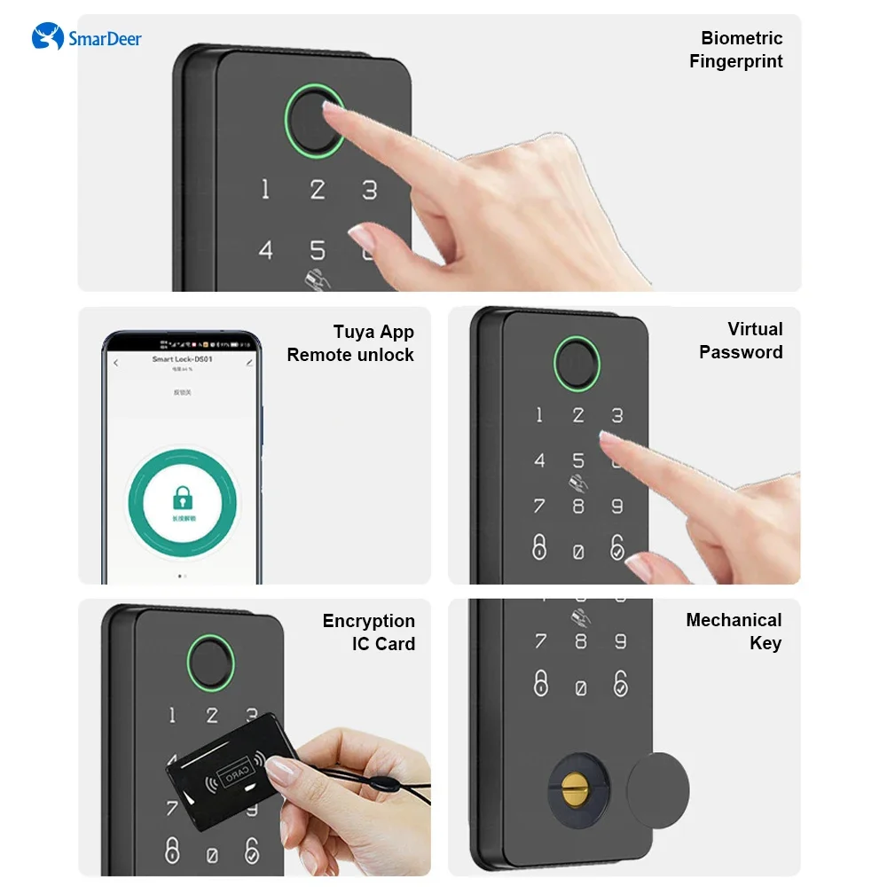 SmarDeer Electronic Door Lock Tuya Bluetooth Lock with Deadbolt Fingerprint Lock Keyless Entry