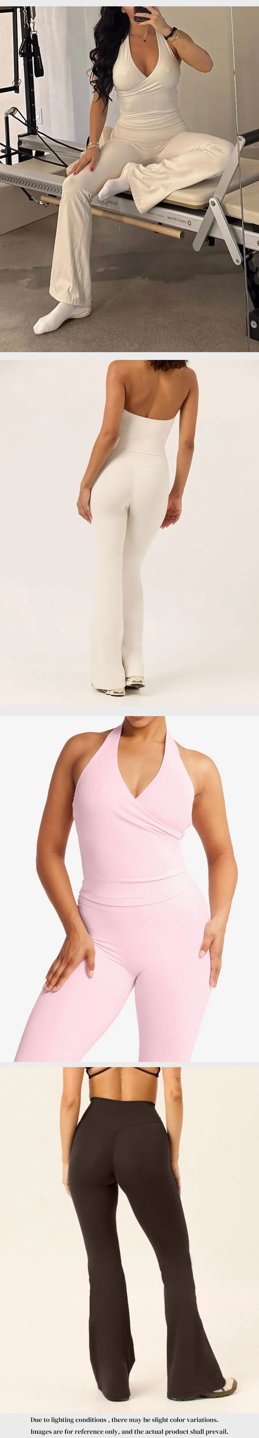 Flare-Leggings-Set, V-Ausschnitt-Neckholder-Top mit integriertem BH & High-Waist-Leggings, Fitness-Gym-Bekleidung – Detail 5
