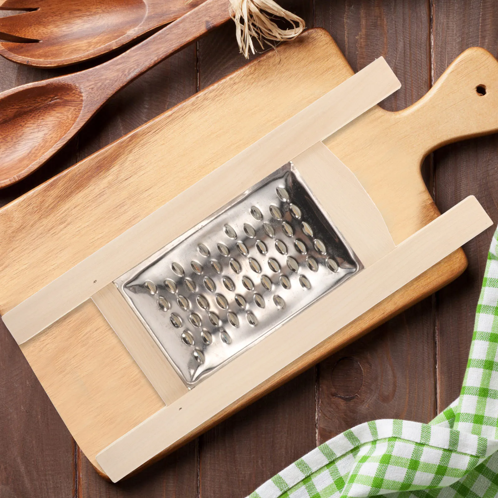 Premium Stainless Steel Hand Grater with Wooden Handle Wear-Resistant Teeth Non-Clog Design for Home Restaurant Hotel Use