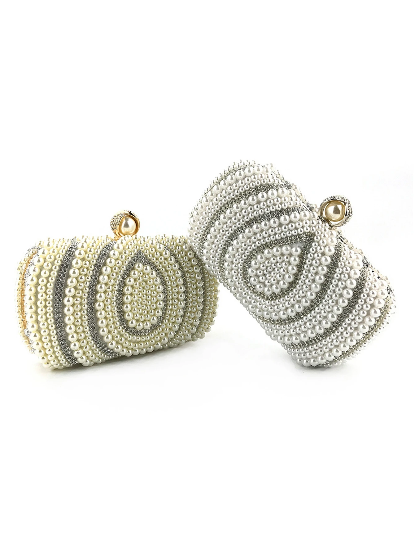 

Women's Evening Bag White Handmade Beaded Embroidery Bag Fashionable Imitation Pearl Clutch Bag Apricot Wedding Chain Bag