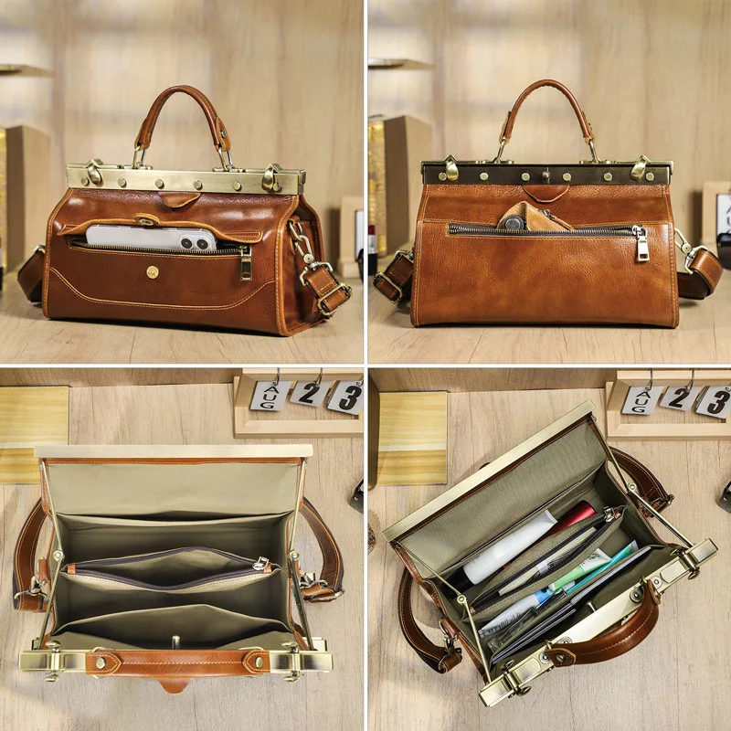 Full Grain Lamb Cowhide Leather Ladies Handbag with Multiple Compartments Luxury Hardware Lock Genuine Leather Crossbody Bag view 3