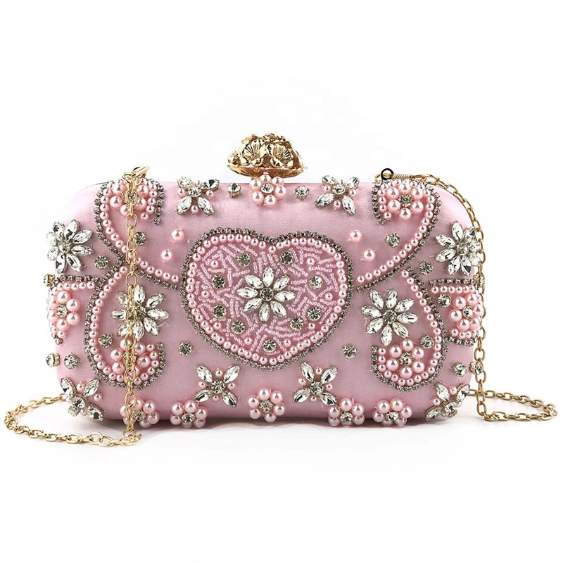 Factory Direct Sell Custom Lady'S Satin Material Glitter Beaded Clutch Purse Evening Bag And Clutches