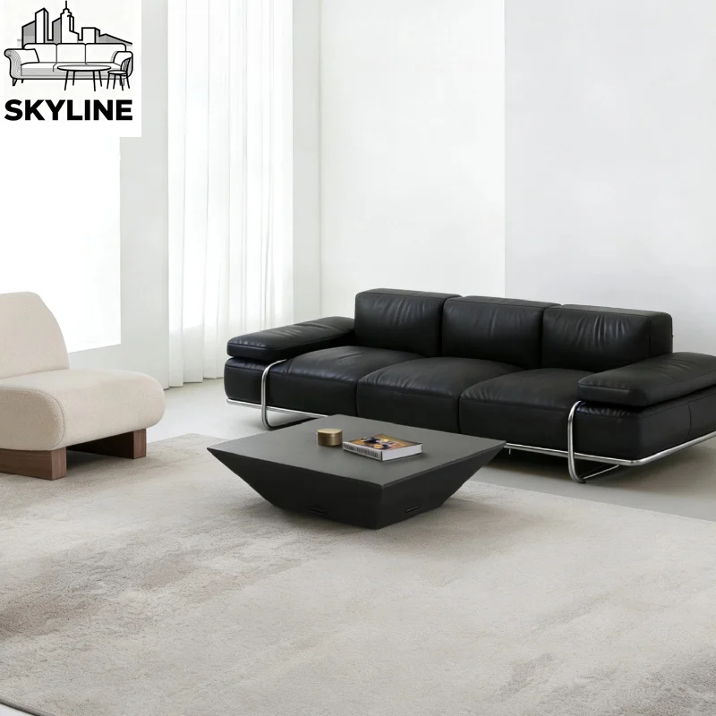 Stainless Steel Stand Minimalist Genuine Leather Guest Sofa Elegant Italian Modern Leisure Couch For Family Living Area