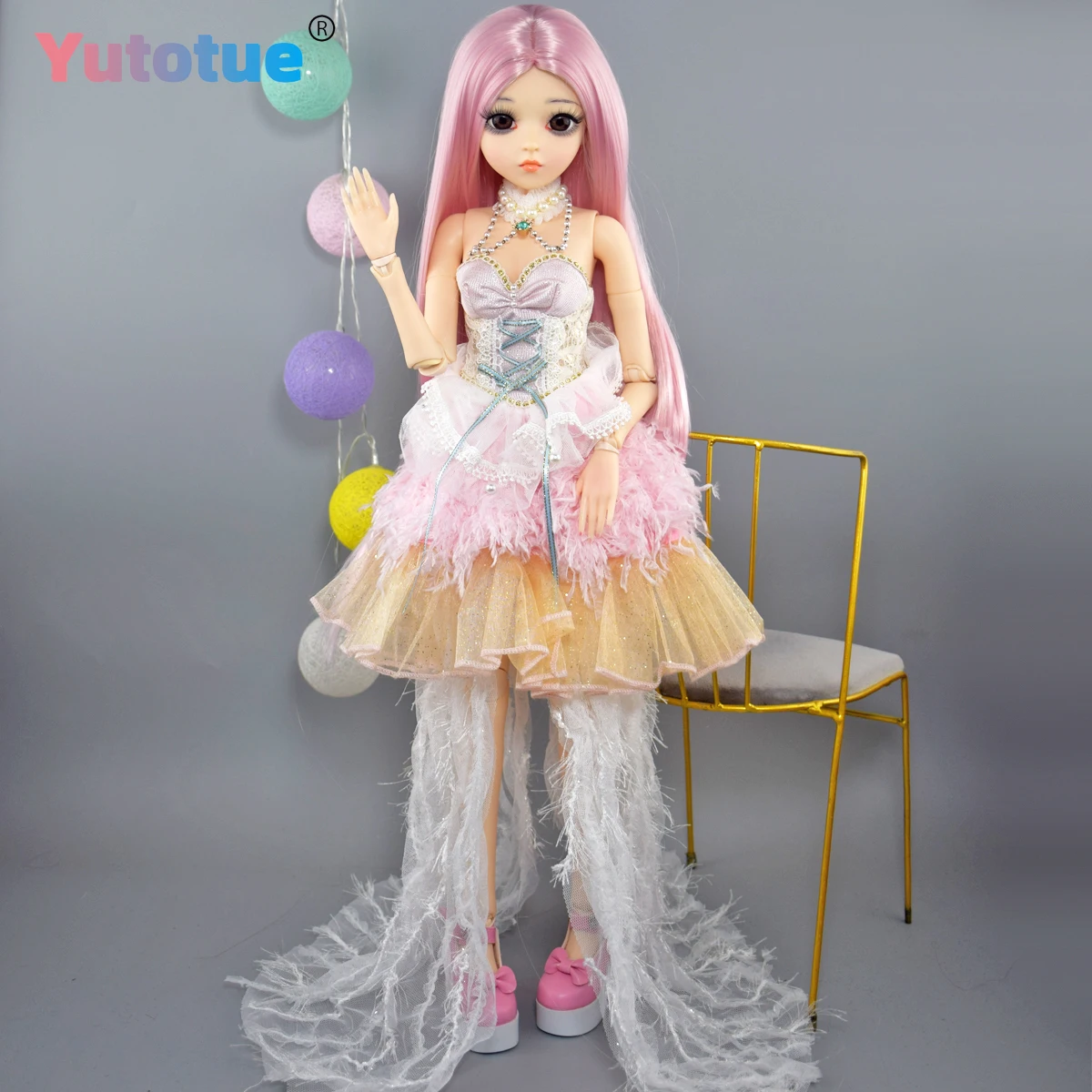 Lalka księżniczka YUTOTUE o wysokości 60 cm z prostą peruką, sukienką, butami i pełnym zestawem, lalka BJD 1/3.