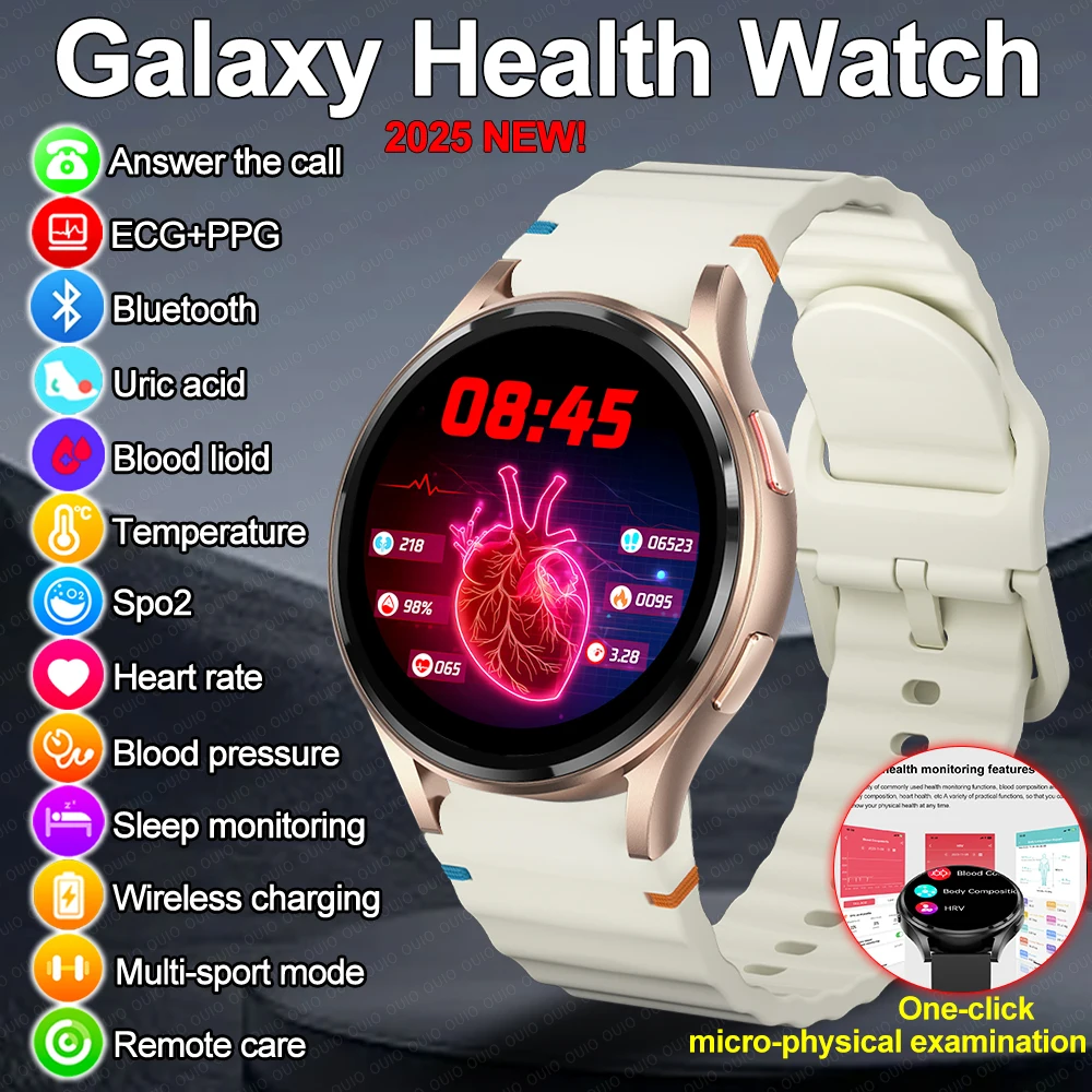 Новинка для Samsung Galaxy Watch 7 ЭКГ + PPG Тест здоровья SmartWatch Мужчины Женщины Мочевая кислота Кровь Жир Bluetooth Вызов 100 + Спортивные SmartWatch