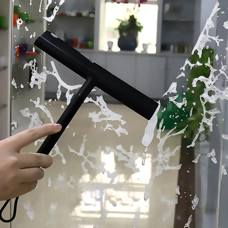 Shower Squeegee Glass Clean Scraper Washing Wiper Hanger Floor Window Cleaning Household Water Wall Hanging Mirror with Handle