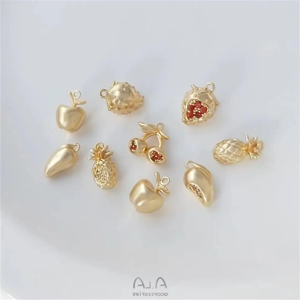 

14K Gold Plated zirconium fruit pendant mango strawberry cherry DIY bracelet pendant