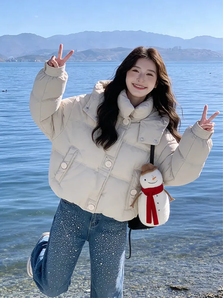 

Корейское женское пуховое хлопковое пальто с капюшоном и капюшоном, теплое пальто Sensation ort Version, зимнее элитное ощущение