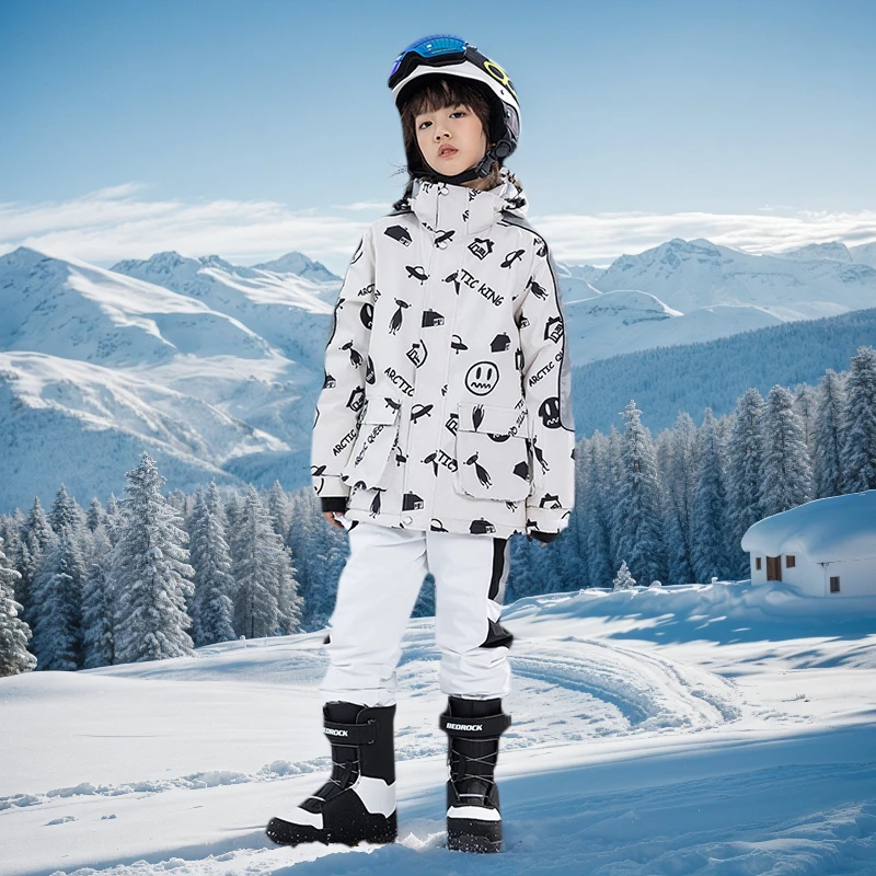 2025 nuevo invierno frío niños niñas 2 uds conjuntos de esquí chaqueta cálida a prueba de viento pantalones monos niños traje de nieve ropa de Snowboard