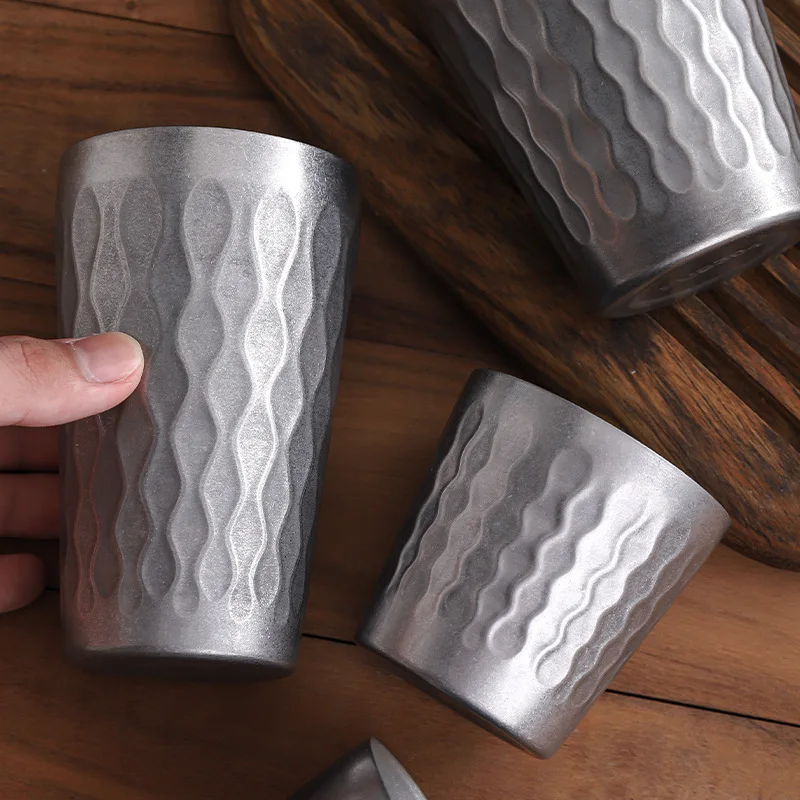 Creative Retro Thread Double-layer Heat-resistant Cup 304 Stainless Steel Cup Anti Drop Beer Beverage Cup