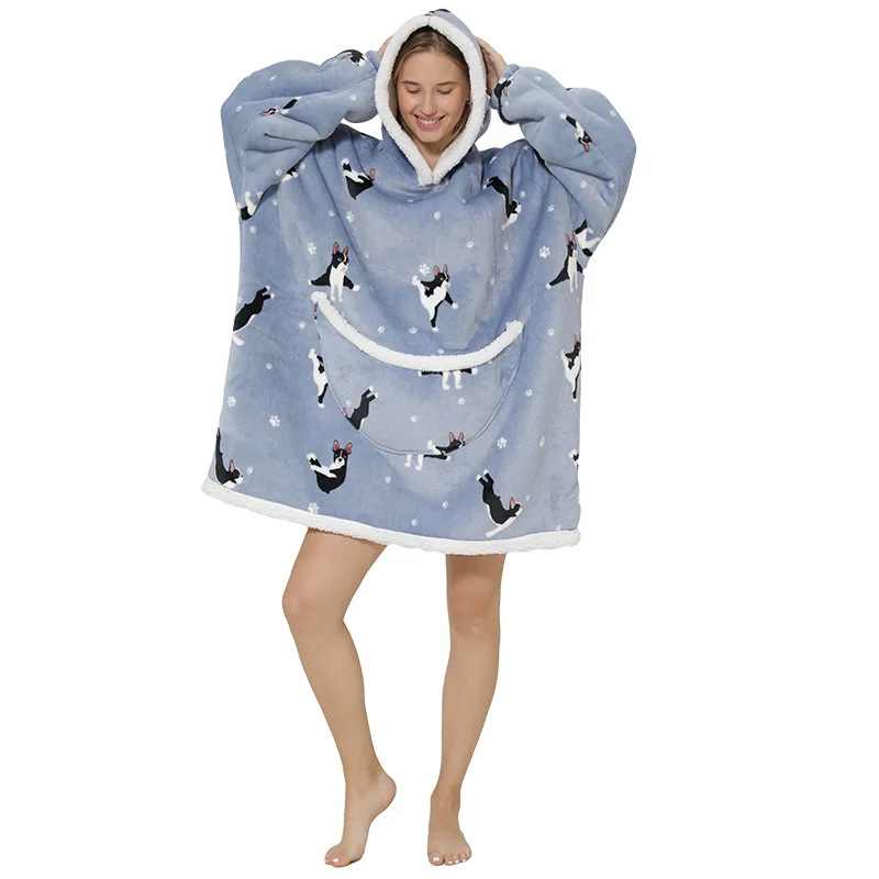 Winter Wearable Blankets Soft Warm Oversized Blanket Hoodie Robe Pullover Women TV Sweatshirt Blankets